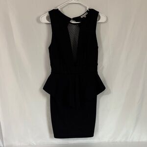 Charlotte Russe Black Sleeveless Peplum Midi Dress with Mesh Inset